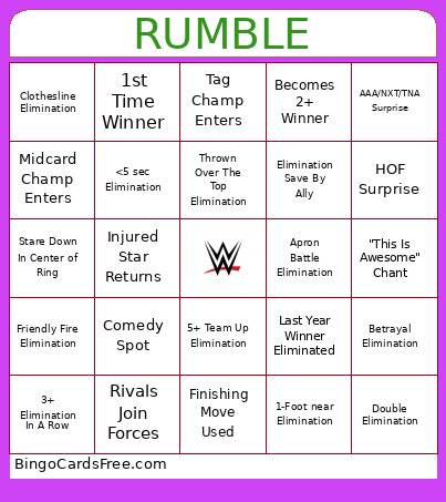 Rumble Bingo Card