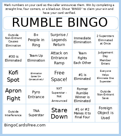 Rumble Bingo Card 2