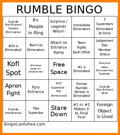 Rumble Bingo Card