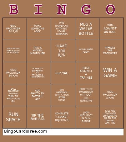 RUN//AC Bingo Card