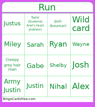 Run Fast Bingo Card