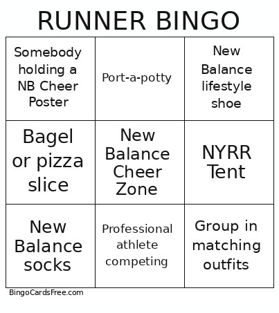 RUNNER Bingo Card