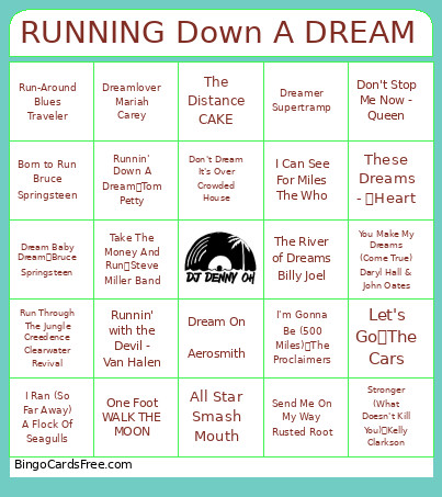Running Down A Dream Bingo Card