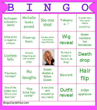 RuPaul's Drag Race Season Finale Bingo Card
