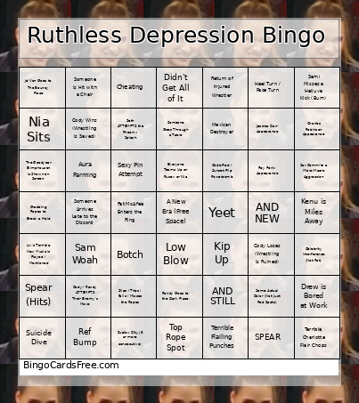 Ruthless Depression Bingo Card
