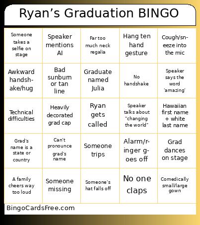 Ryan’s Graduation BINGO