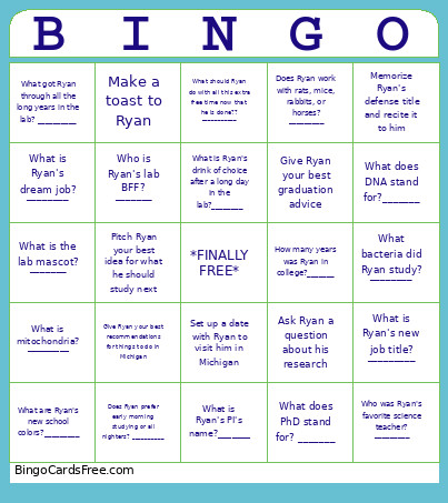 Ryans Graduation Bingo Card