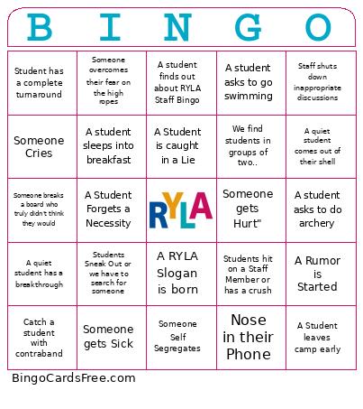 RYLA Staff 2025 Bingo Card