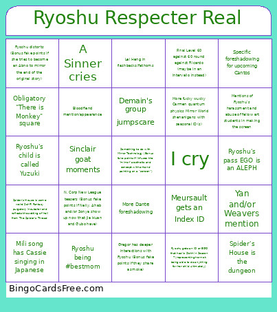 Ryoshu Respecter Real Bingo Card