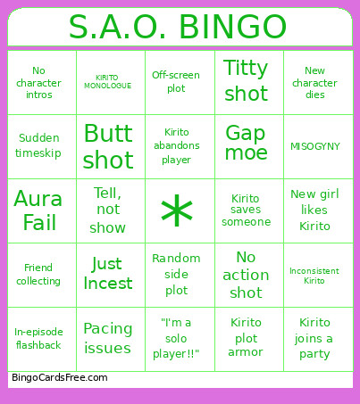S.A.O. Bingo Card
