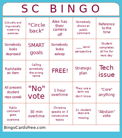S C B I N G O Bingo Card