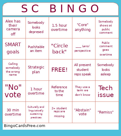S C B I N G O Bingo Card