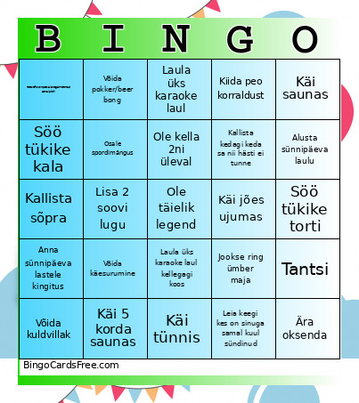 Sünnipäev Bingo Card