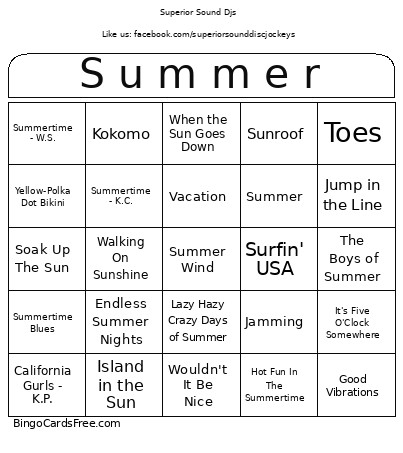 S U M M E R Bingo Card