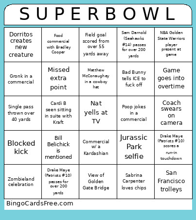 S U P E R B O W L Bingo Card 3