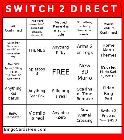 S W I T C H 2 D I R E C T Bingo Card