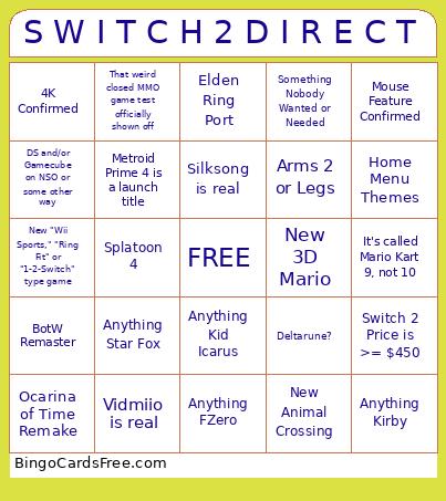 S W I T C H 2 D I R E C T Bingo Card 2