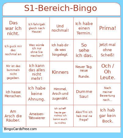 S1-Bereich- Bingo Card