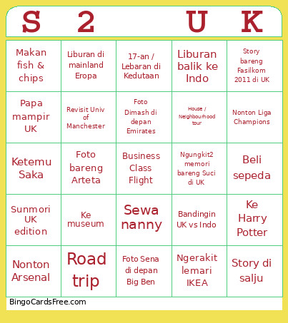 S2 UK Bingo Card