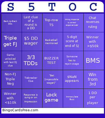 S5 TOC Bingo Card