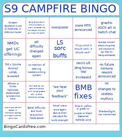 S9 Campfire Bingo Card