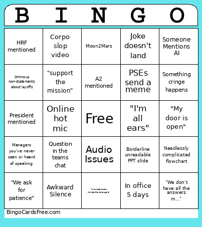 SA All Hands Bingo Card