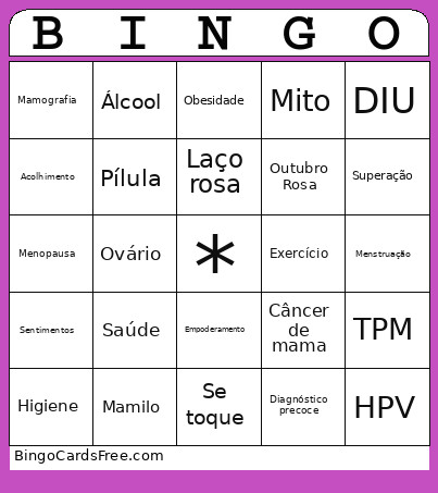SAÚDE DA MULHER Bingo Card