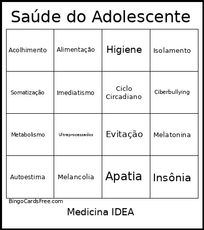 Saúde Do Adolescente Bingo Card