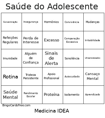 Saúde Do Adolescente Bingo Card