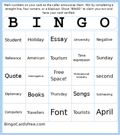 SA0 Starter Unit Bingo Card