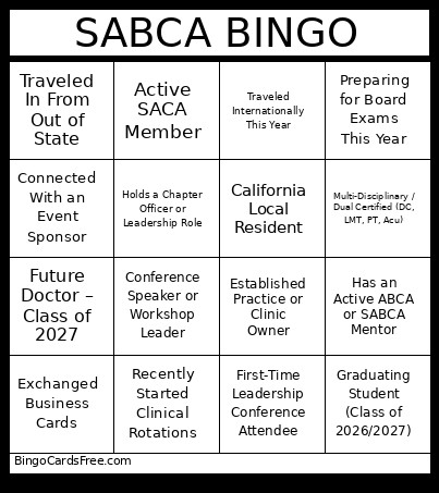 SABCA Bingo Card