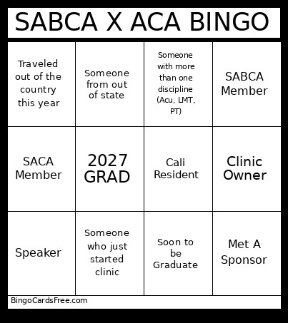 SABCA X ACA Bingo Card