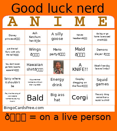 Sac Anime Bingo Card
