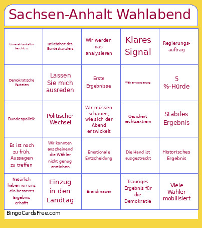 Sachsen-Anhalt Wahlabend Bingo Card