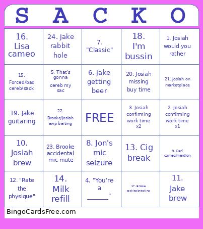 Sacko Bingo Card