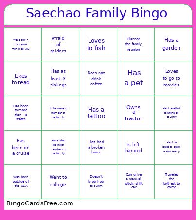 Saechao Family Bingo