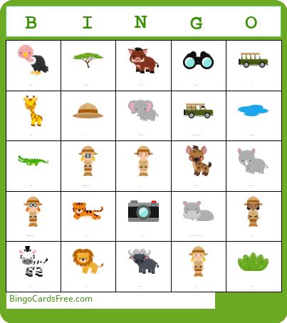 SAFARI Bingo Cards Free Pdf Printable Game, Title: BINGO