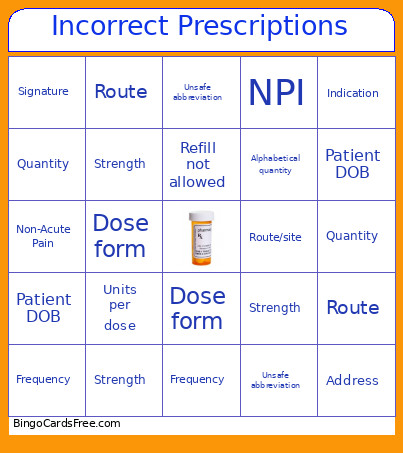 Safe Prescribing Activity Bingo Card