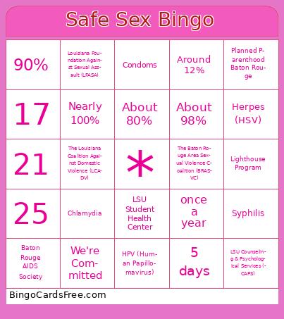 Safe Sex Bingo Cards Free Pdf Printable Game, Title: Safe Sex Bingo