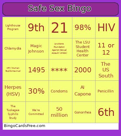 Safe Sex Bingo Card