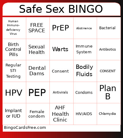 Safe Sex Bingo Card