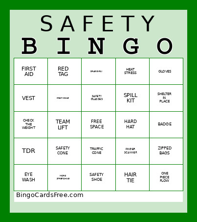 SAFETY Bingo Card
