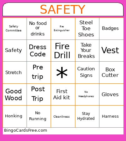 Safety Bingo Card