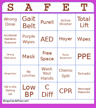 Safety Bingo Card
