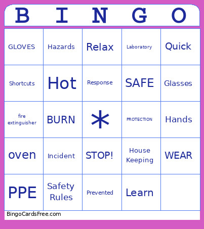 Safety Bingo Card