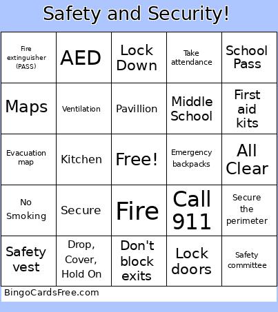 Safety And Security! Bingo Card