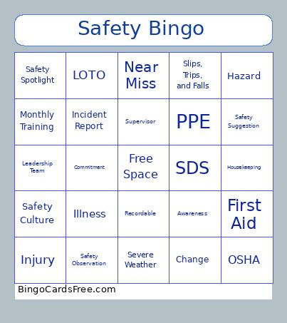 Safety Bingo Card