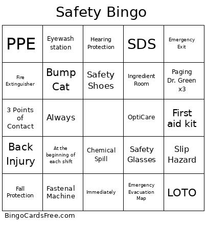 Safety Bingo Cards Free Pdf Printable Game, Title: Safety Bingo