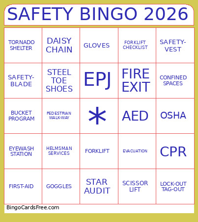 Safety 2026 Bingo Card