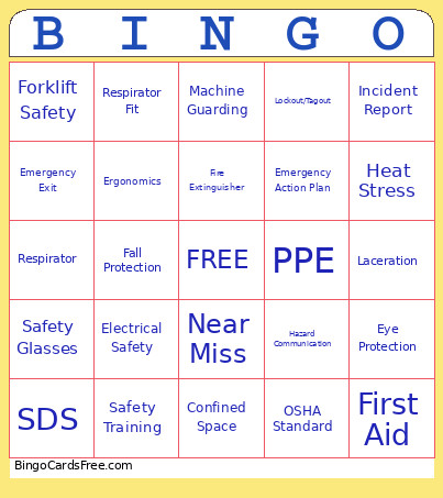 Safety Bingo Card